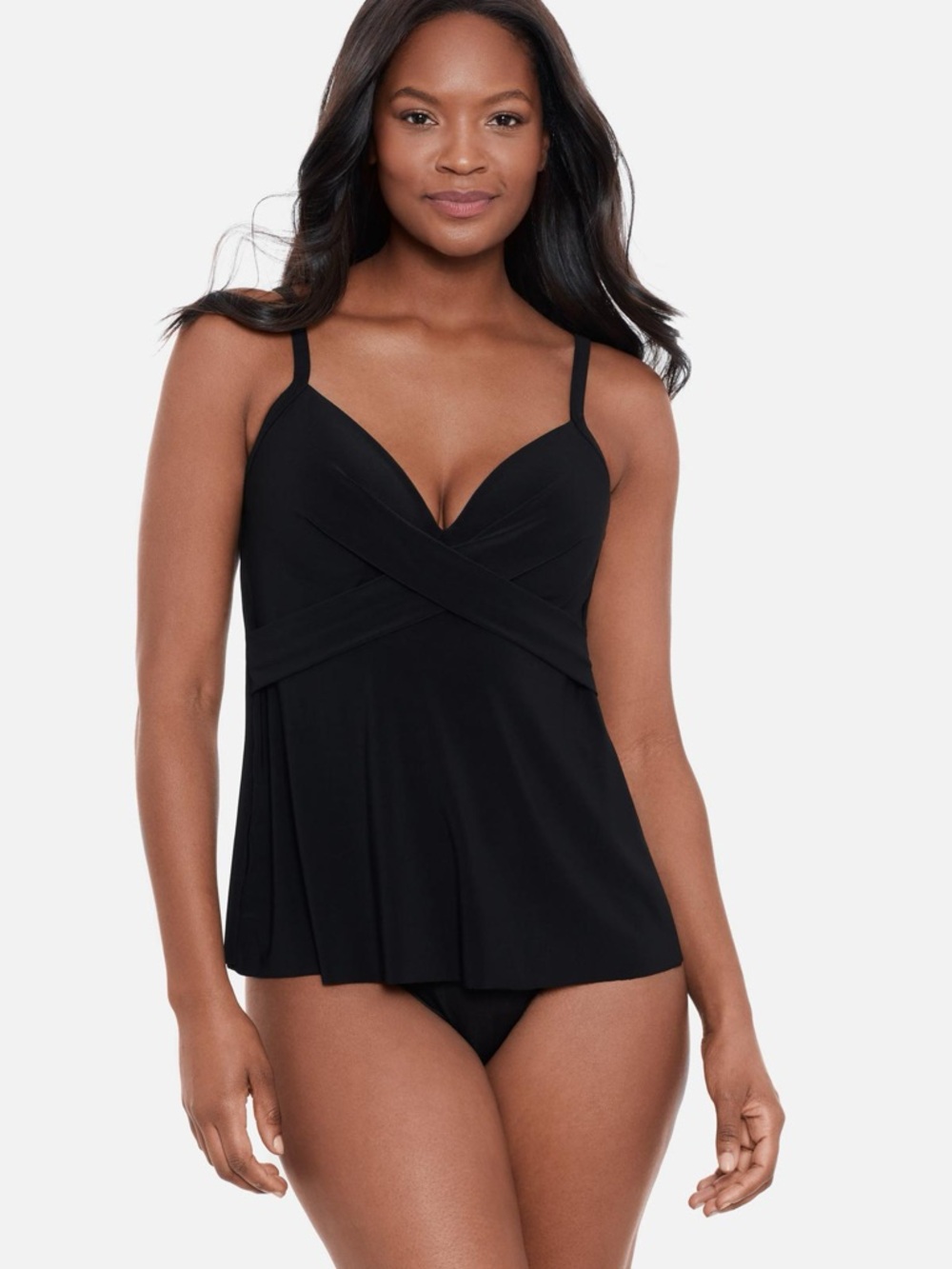 Miraclesuit Alura Women’s Swimsuit Bathing Suit Cross Front Tankini Top Black 14